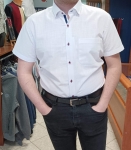 Bodara koszula a'la lniana biała krótki rękaw  SLIM-FIT