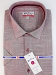 Bodara koszula a'la lniana ciemno-różowa krótki rękaw  SLIM-FIT