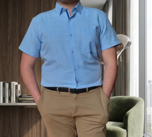 Bodara koszula niebieska męska w granatowy wzorek krótki rękaw  