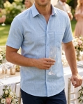 Wizytowa Niebieska Koszula Męska Krótki Rękaw Modern Fit Bodara