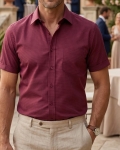 Bordowa koszula męska krótki rękaw 100% bawełna Modern Fit| Rozmiary M-4XL