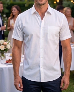 Biała koszula męska wizytowa krótki rękaw Bodara Modern Fit