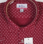 Bodara koszula bawełniana bordowa w drobny wzorek  krótki rękaw SLIM-FIT