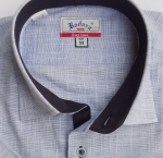 Bodara koszula a'la lniana błękitna krótki rękaw  SLIM-FIT