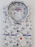 Bodara koszula biała w florystyczny wzorek krótki rękaw  SLIM-FIT  