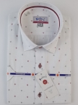 Bodara koszula biała w drobny wzorek geometryczny krótki rękaw  SLIM-FIT 